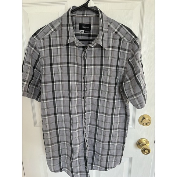 Marmot Other - Marmot Mens Plaid Button Up Shirt Size M Gray Lightweight Outdoor Hiking Camping